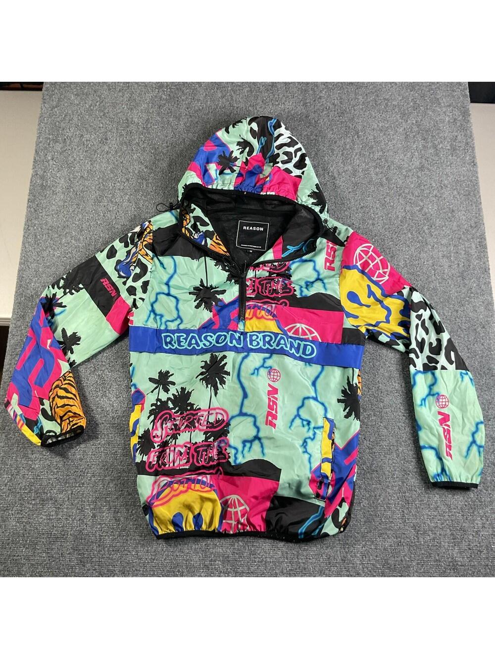 Reason Brand AOP Allover Print Half-Zip Anorak Pullover Jacket Tiger Medium